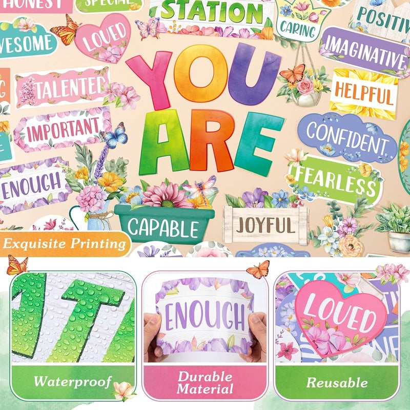 Weekgrat 45pcs Spring Bulletin Board Set Motivational Posters Classroom Mirror Growth Mindset Decor Positive Affirmations Accents Flower Cutouts for School Office Home Teacher Wall - Image 4